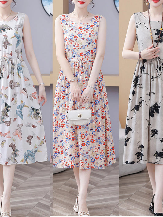 New Arrival Noil Poplin Dress Women's Summer Plus Size Ladieswear Classy Western Style Artificial Cotton Tall Sleeveless Dress Outwear