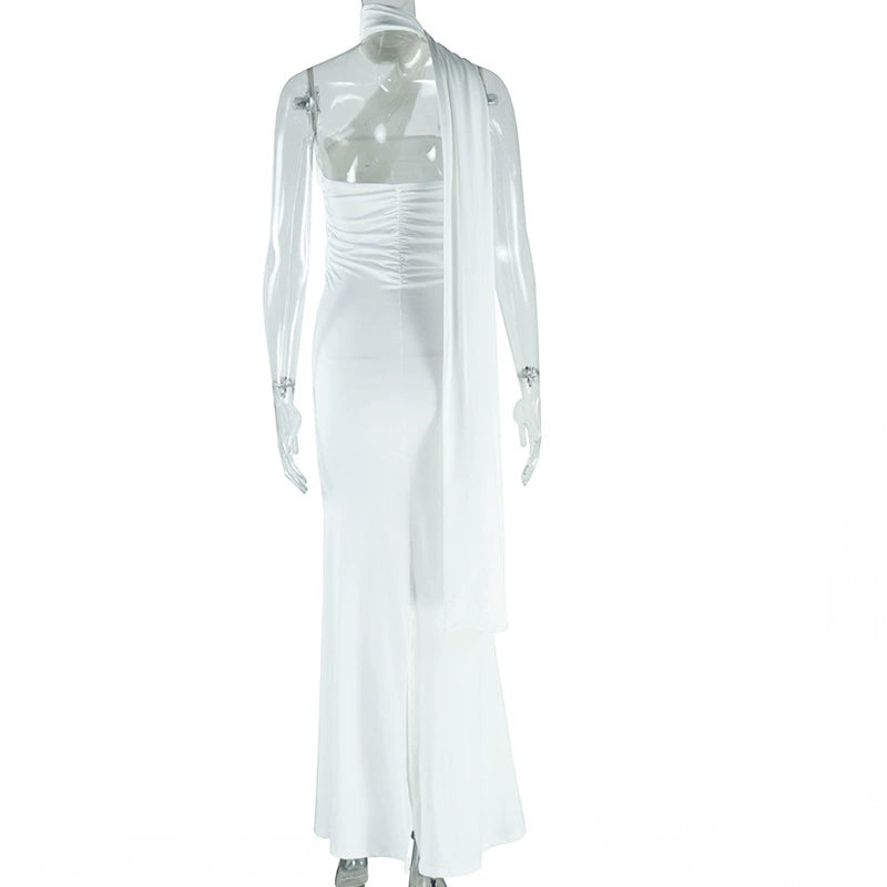 Vacation Style White Floor-Length Dress