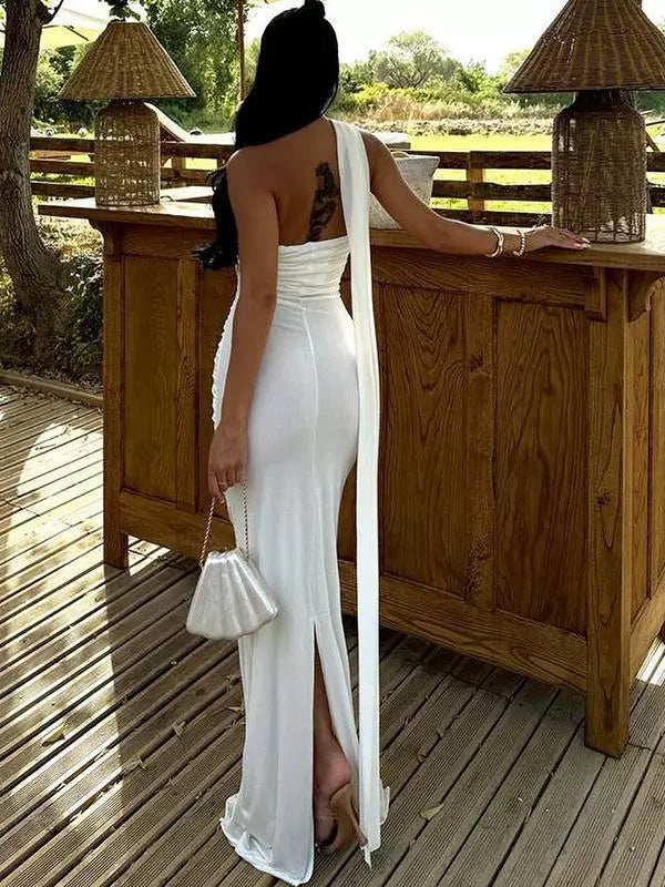 Vacation Style White Floor-Length Dress