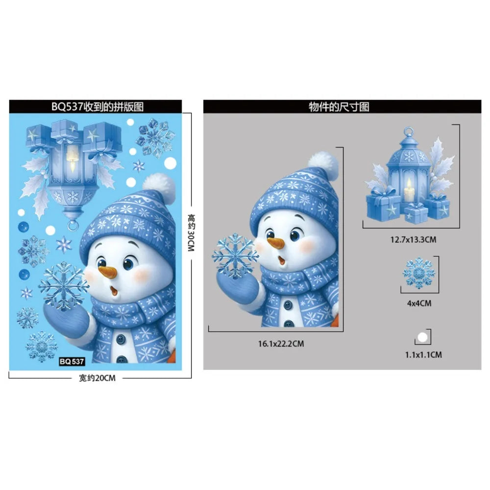 Christmas Window Stickers Winter Snowman Santa Claus Snowflake Reindeer Static Electricity Stickers Ornaments Xmas Home Decor