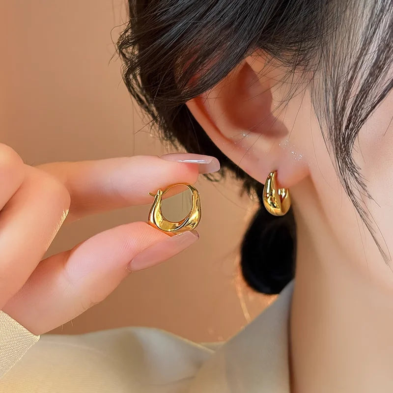 925 Sterling Silver Hoops Earrings for Women Fashion Simple Chunky Round Circle Drop Earring Prevent Allergy Jewelry Party Gifts
