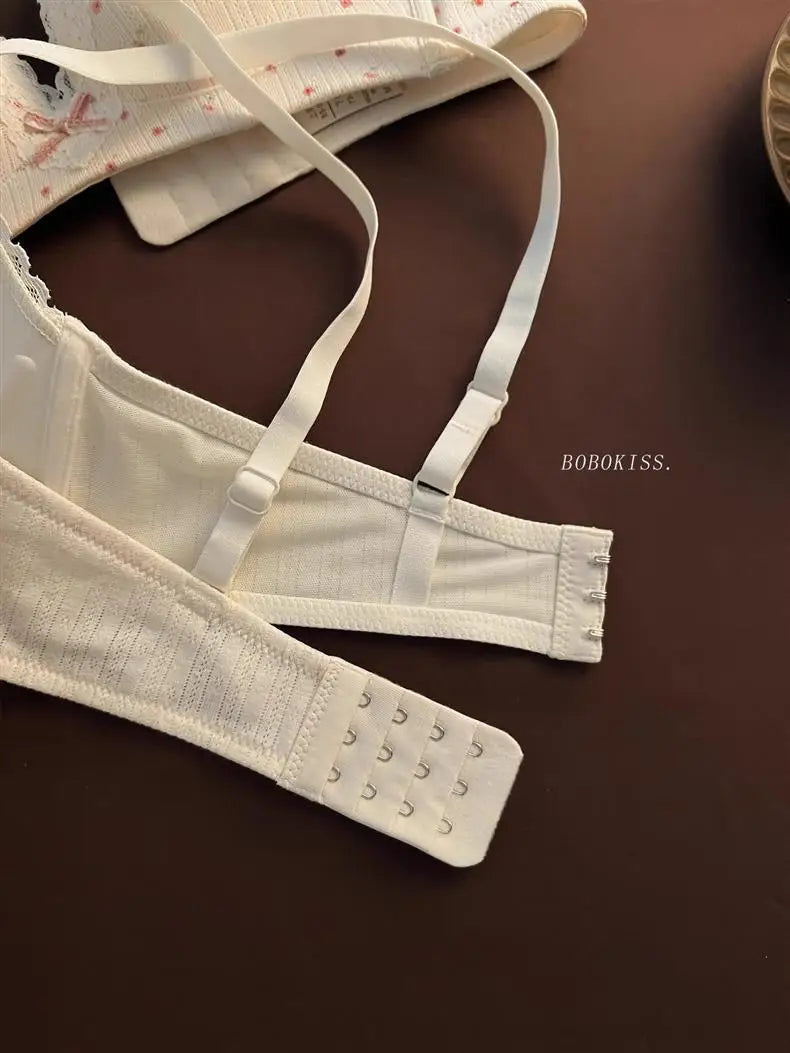 Lace Edge Sexy Lingerie Women's Small Breasts Gather No Wire Anti-Sag Bra Set