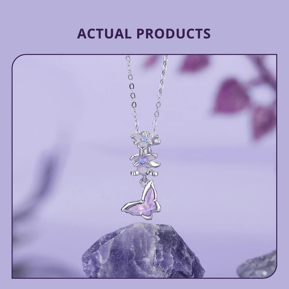 Bamoer 100% 925 Sterling Silver Romantic Crystal Butterfly Iris Charm For Women Fit Bracelet DIY Necklace Fine Jewelry Gift
