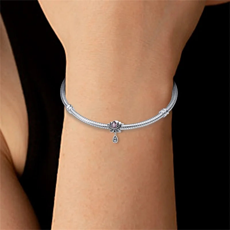 Hot Sale 925 Silver Retro Heart Shape Lotus Angel Charm Beads Fit Pandach Original DIY Bracelets Birthday Gifts Fine Jewelry