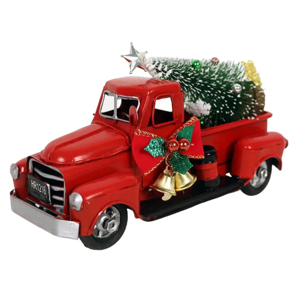 Red Truck Christmas Ornament Retro Car Model Xmas Tree Bell Decor Paint Car Ornament Christmas Decoration Home Office Decoration