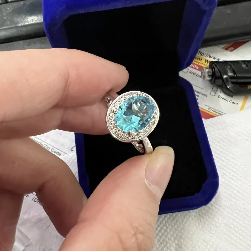 Valuable Lab Aquamarine Diamond Promise Ring 10KT White Gold Engagement Wedding Band Rings for Women Bridal Fine Jewelry
