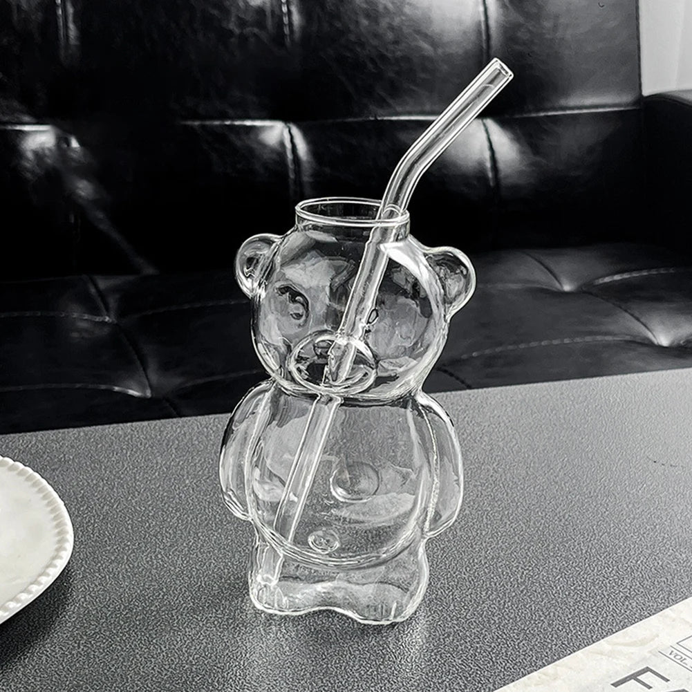 Cartoon Bear Shaped Coffee Mug Novelty Juice Glass Drinkware Bear Shaped Glass Cup Beverage Glasses for KTV Bar Club Parties