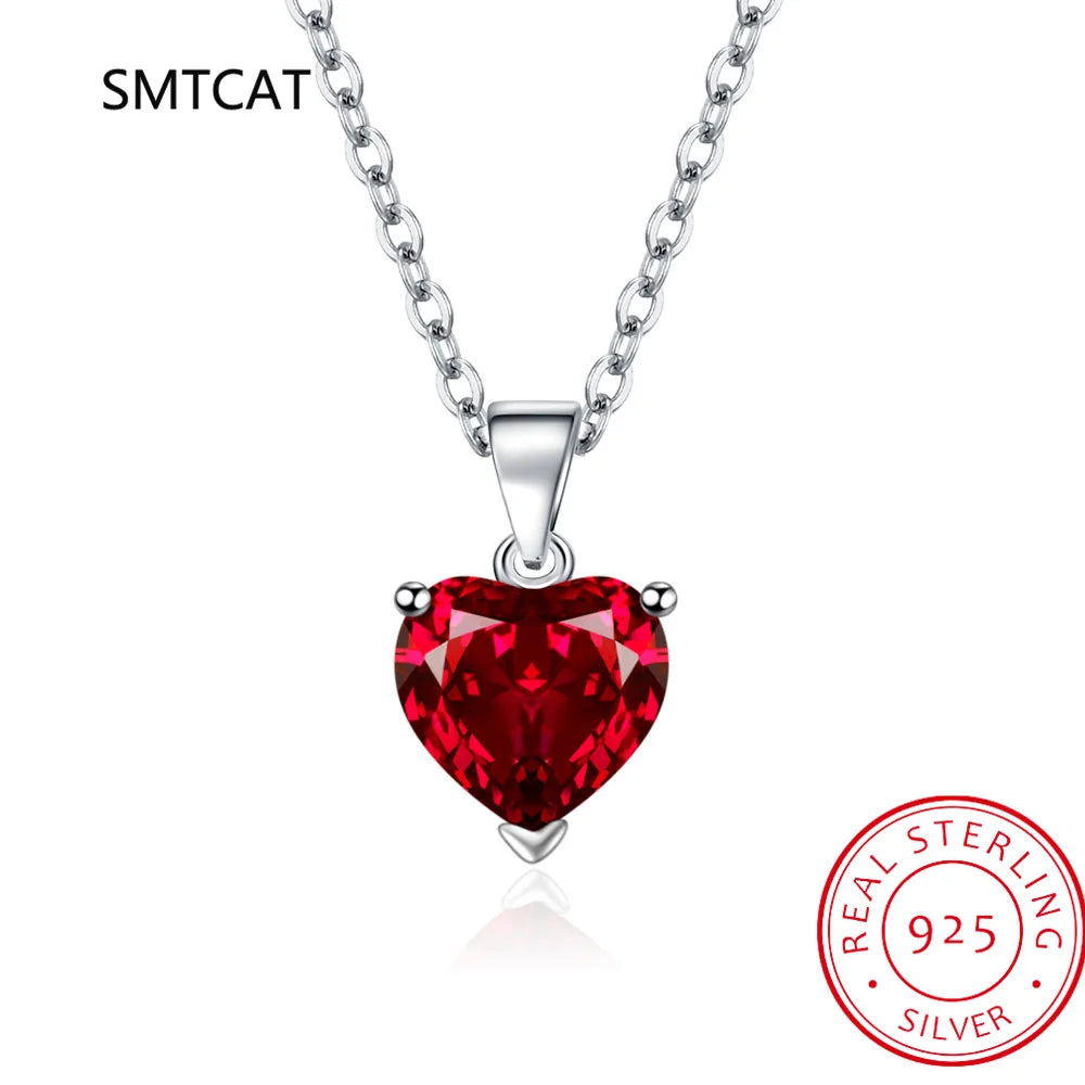 Natural Garnet Citrine Blue Topaz Green Emerald Ruby 925 Sterling Silver Heart Pendant Necklace Colorful Gemstone Jewelry