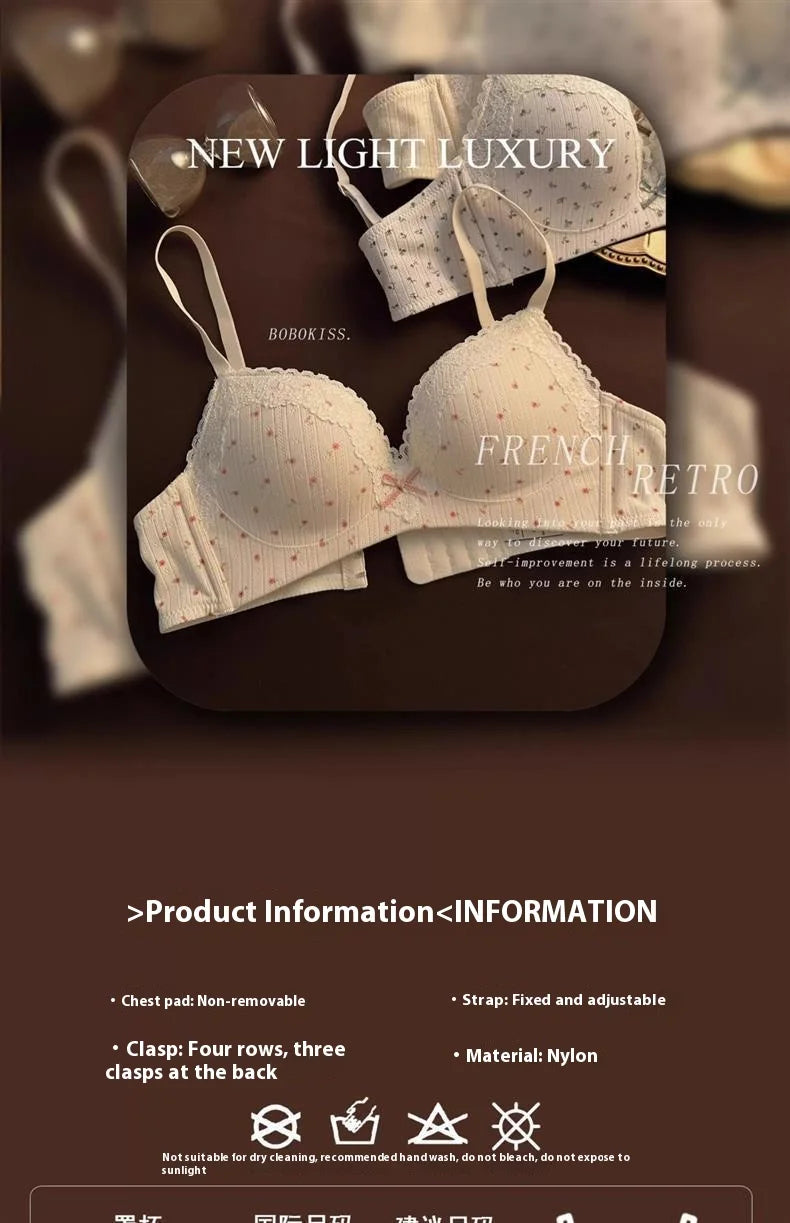 Lace Edge Sexy Lingerie Women's Small Breasts Gather No Wire Anti-Sag Bra Set