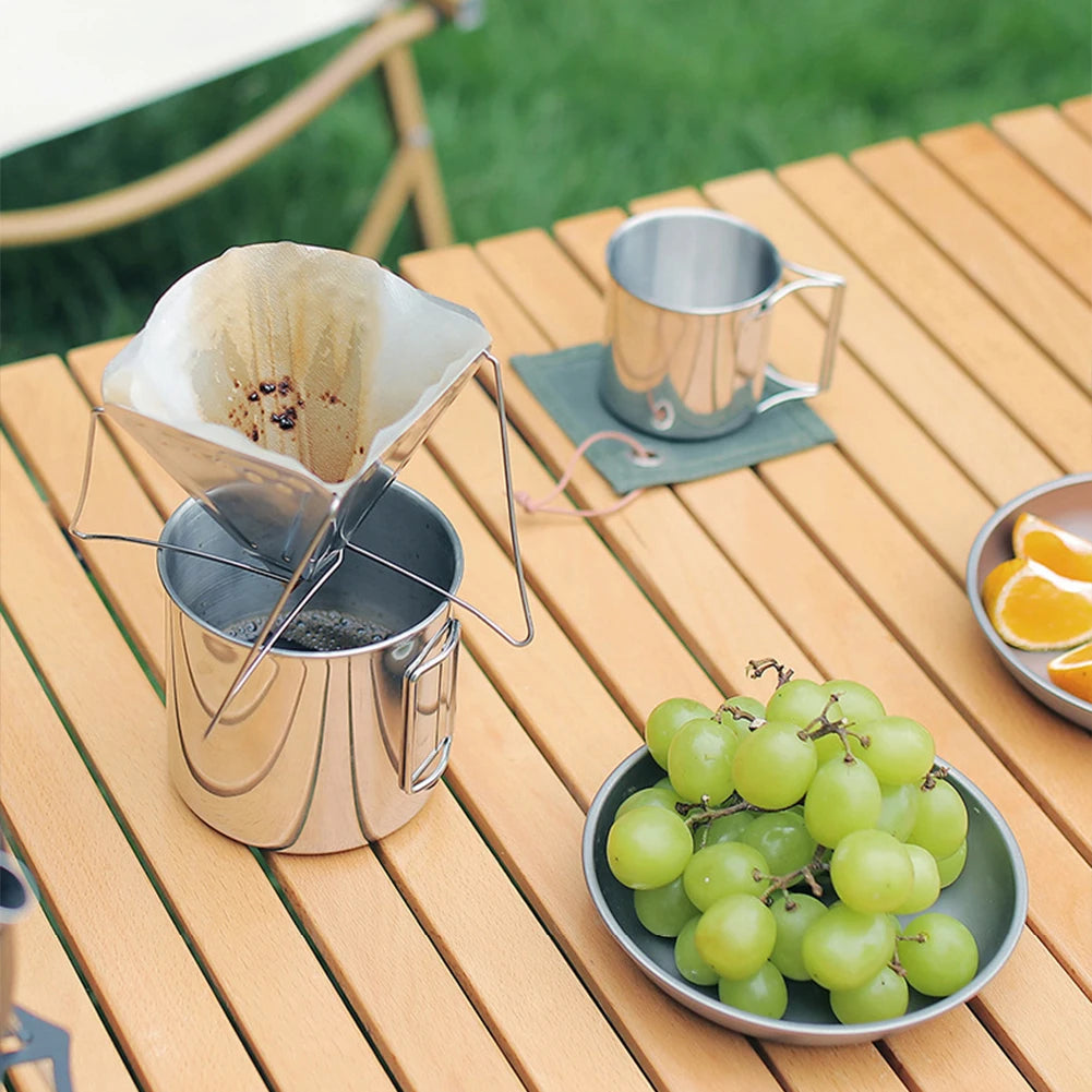 Camping Water Cup with Foldable Handle Tea Beer Coffee Mug Stainless Steel Portable Camping Cup for Outdoor Use