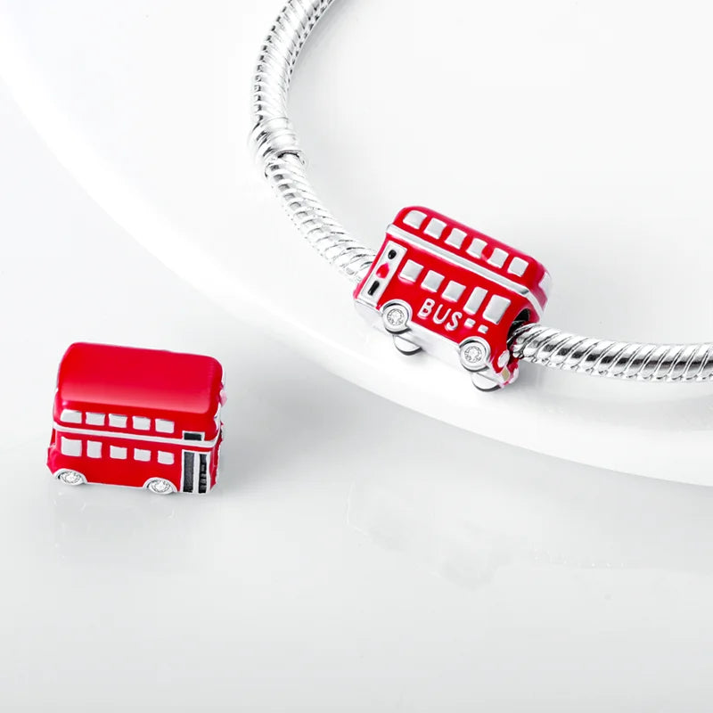 925 Sterling Silver Motorcycle Red Sports Car SUV Bus Car Keys Charm Pendants For Women Fit DIY Bracelets Party Birthday Jewelry