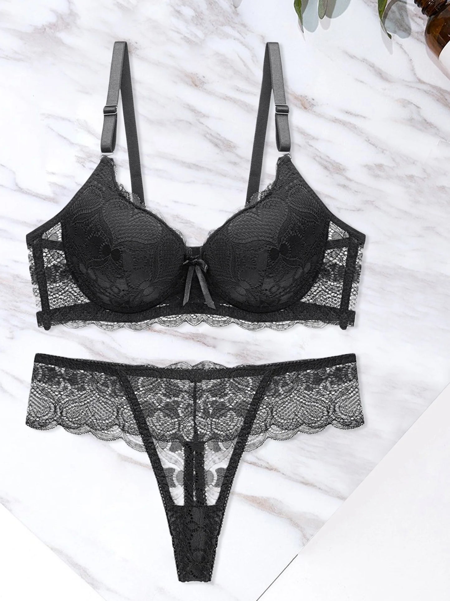 Women s Floral Lace Lingerie Set Sheer Mesh Seductive Babydoll Push up Bra and Panty 2 Pcs Set with Garter Belt
