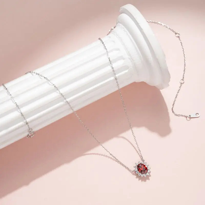 Metiseko 925 Sterling Silver Ruby Colour Chain Necklace Garnet Red Cubic Zirconia Retro Style Necklace Waterproof for Women