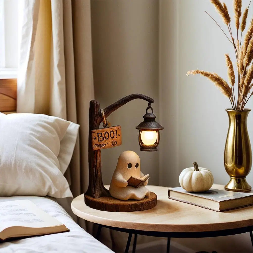 Cute Ghost Reading Light 3D Resin Ghost Desktop Night Light Ornament Warm And Glowing Halloween Home Interior Decoration