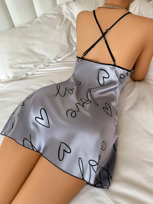 Heart Letter Print Spaghetti Strap Women's Sleepwear