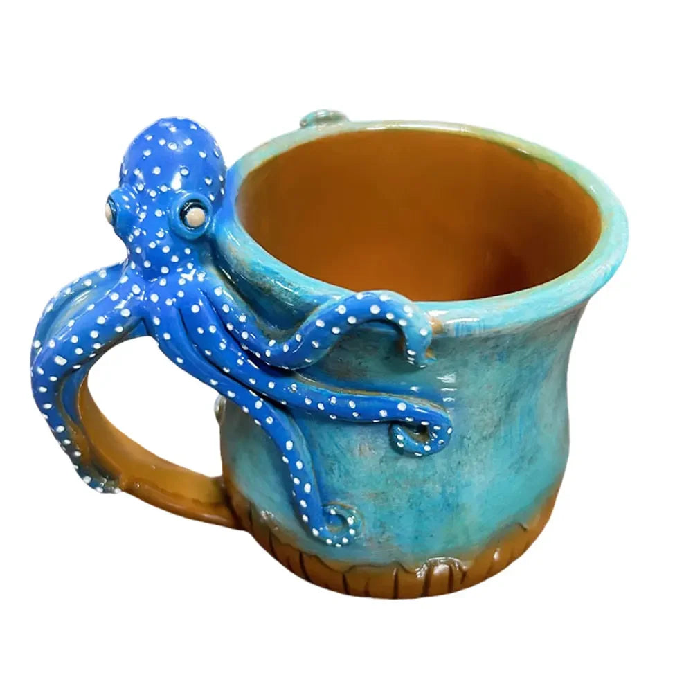 New Deep Blue Octopus Mug Handmade Statue Sea Animal Mug With Handle Novelty Coffee Milk Tea Juice Hot and Cold Drinkware Cup