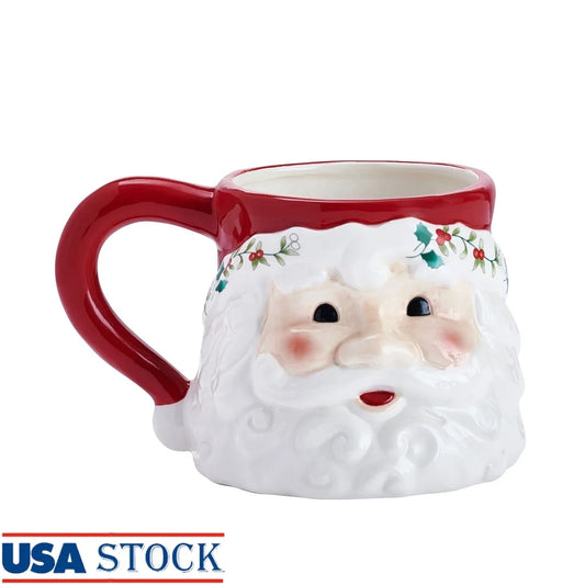 Winterberry Stoneware Santa Mug 16oz Holiday Coffee Tea Hot Chocolate Ceramic Gift Christmas Kitchen Decor Festive Tableware