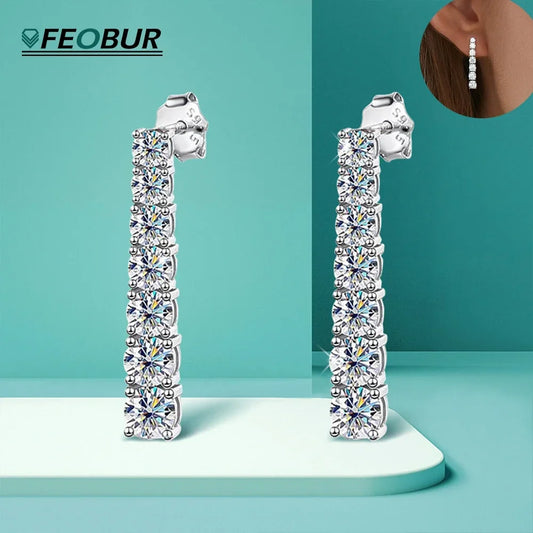 FEOBUR 2.8CT Full Moissanite Drop Earrings for Women Original 925 Sterling Silver Tassel Dangle Earrings Bridal Wedding Jewelry