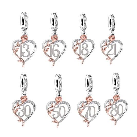 FC Jewelry Fit Original Charm Bracelet 925 Silver 18th 30th 40th Birthday Number Rose Flower Bead For Making Daughter Berloque