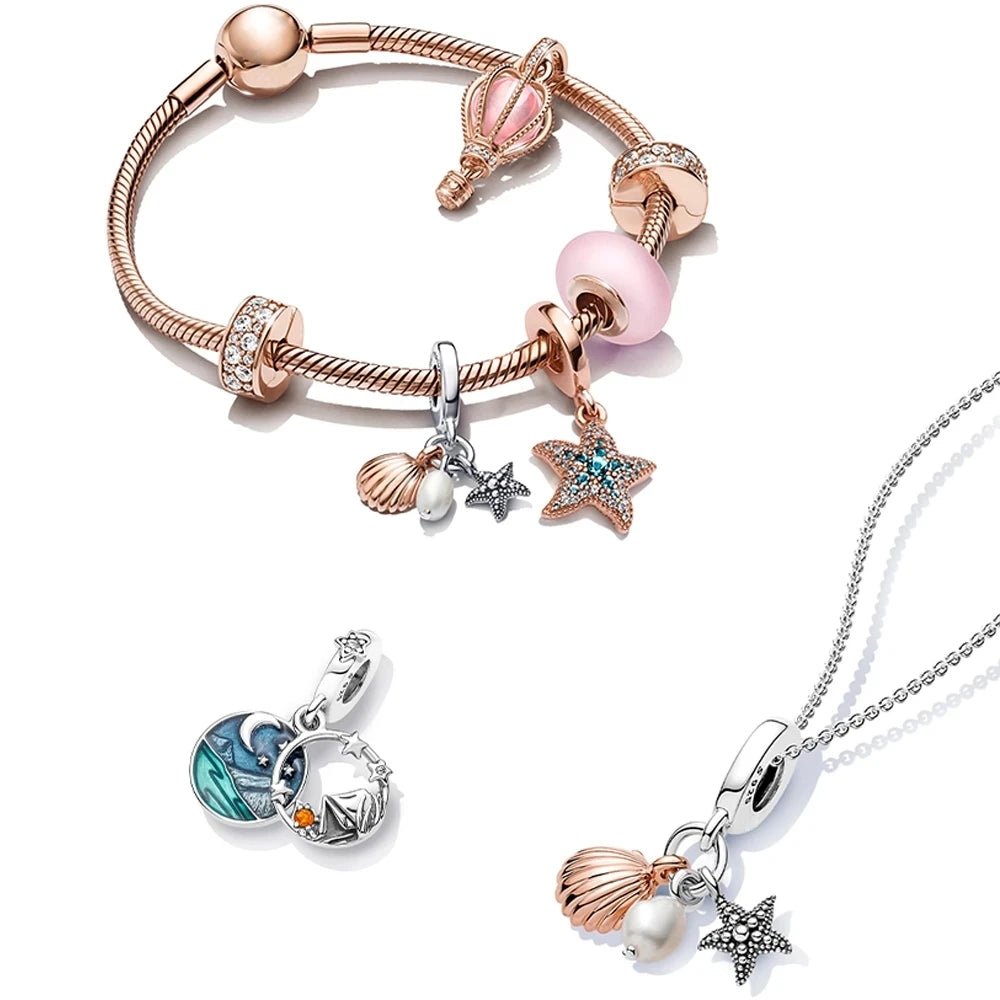 New 925 Silver Summer Ocean Series Starfish Turtle Octopus Cetacean Pendant Fit European Bracelets DIY Accessories Gifts