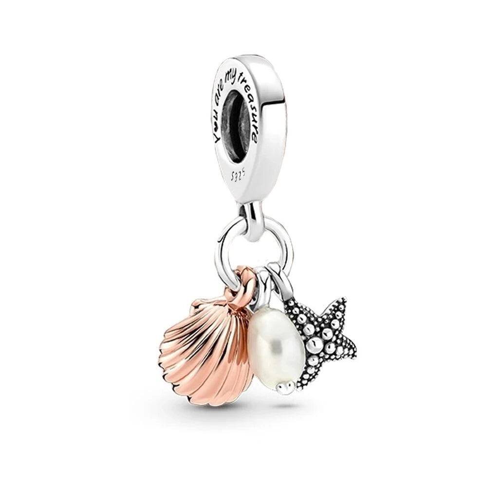 New 925 Silver Summer Ocean Series Starfish Turtle Octopus Cetacean Pendant Fit European Bracelets DIY Accessories Gifts