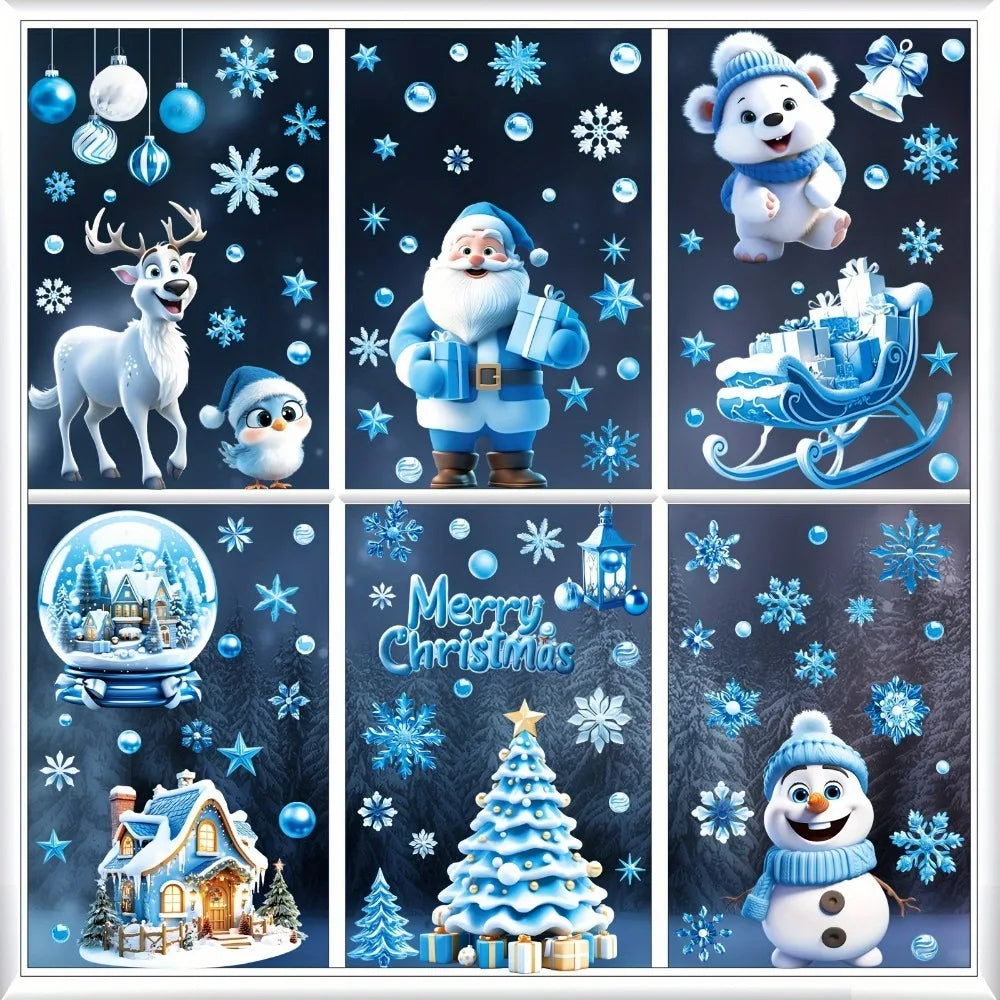 Christmas Festive Window Clings 9 Sheets/110pcs Merry Christmas Stickers for Glass Windows - Snowflake, Reindeer, Santa