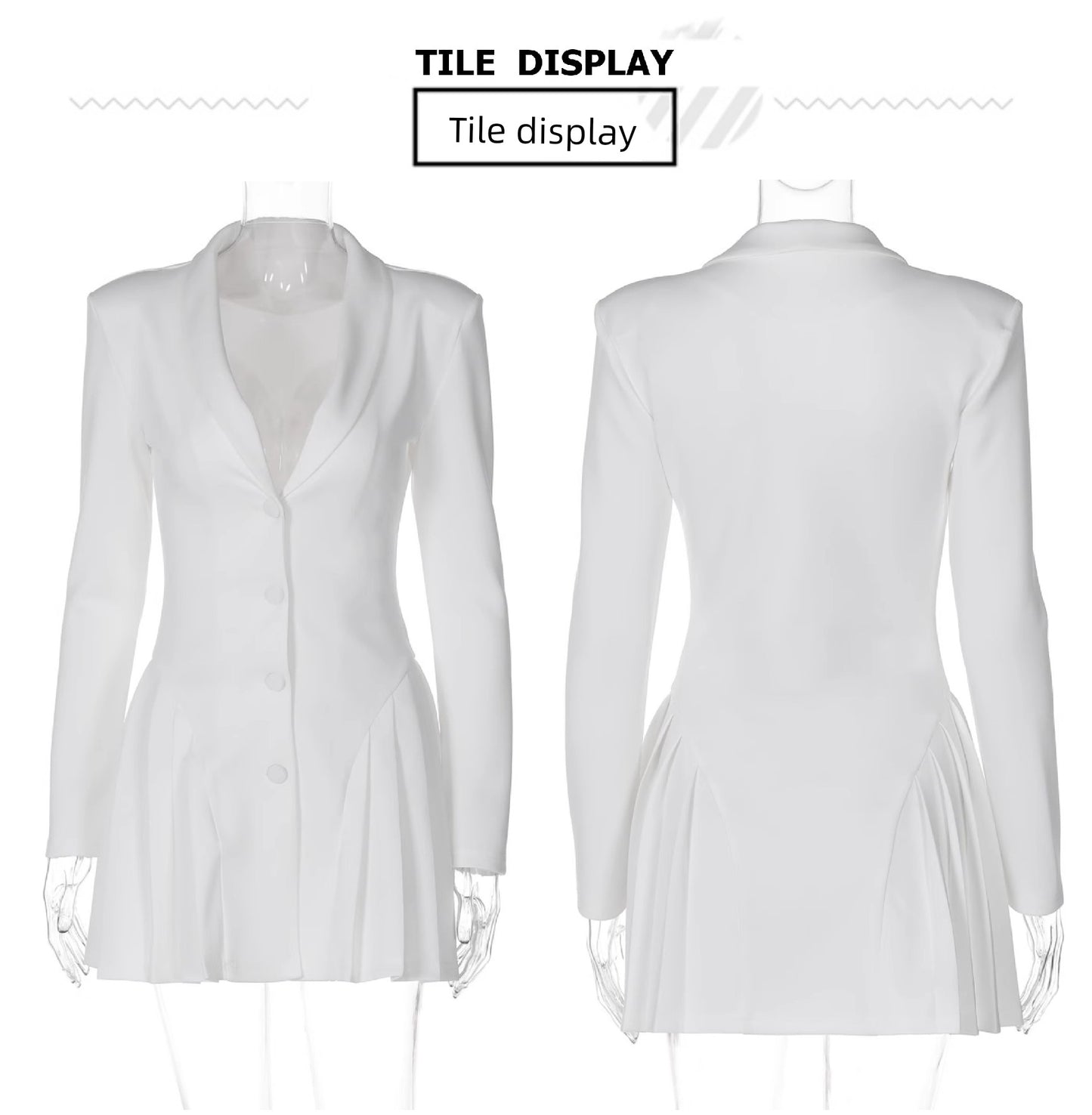 European and American Sexy Sexy Low Cut V-neck Long-Sleeve Dress Side Pleated Patchwork Design High Waist Button Cardigan A- line Skirt