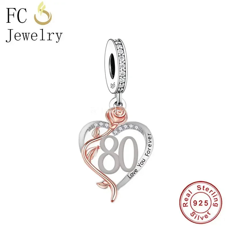 FC Jewelry Fit Original Charm Bracelet 925 Silver 18th 30th 40th Birthday Number Rose Flower Bead For Making Daughter Berloque