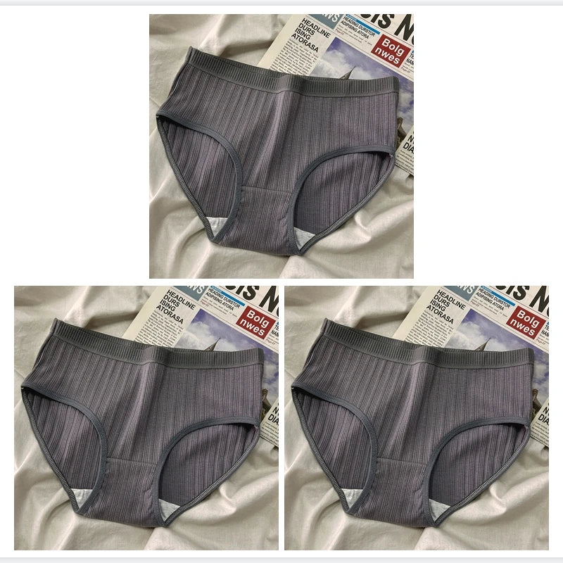 3PCS/Set Panties For Woman Underwear Solid Color Soft Cotton Briefs Girls Underpants