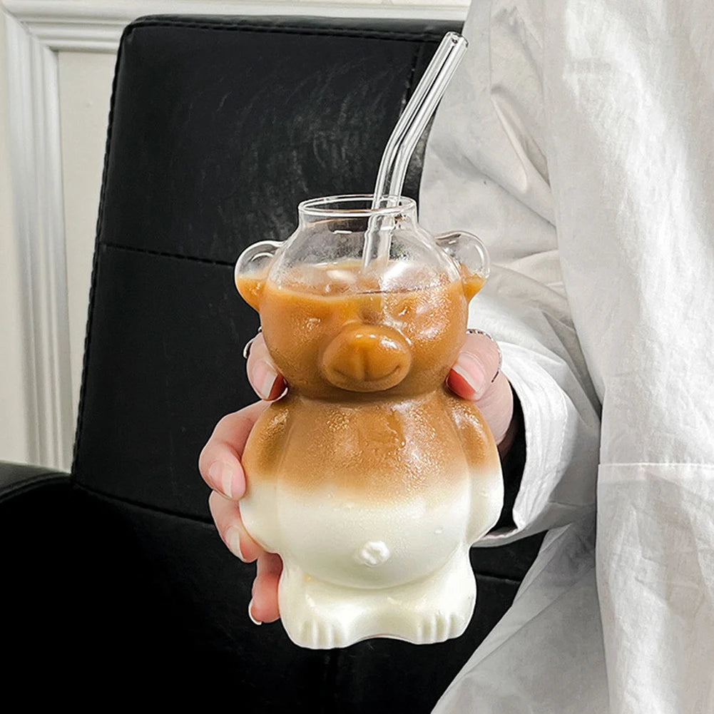 Cartoon Bear Shaped Coffee Mug Novelty Juice Glass Drinkware Bear Shaped Glass Cup Beverage Glasses for KTV Bar Club Parties