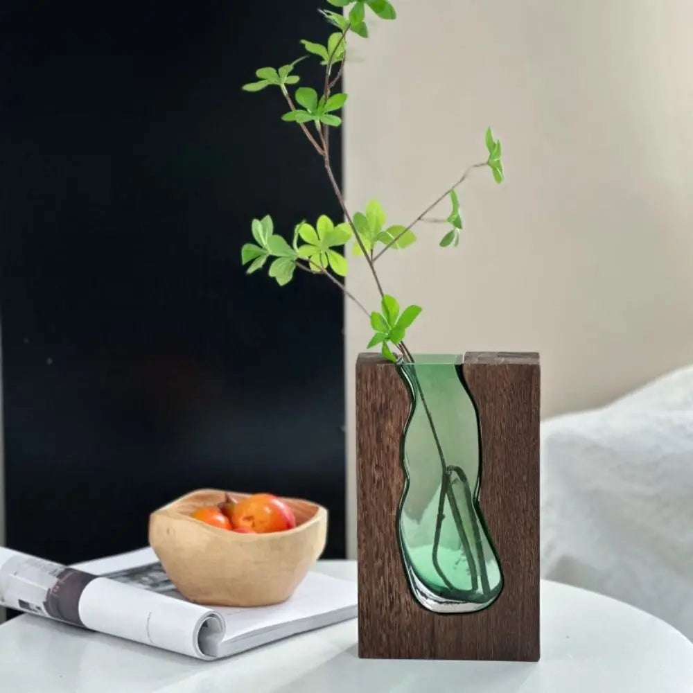 Flower Arrangement Bottle Wooden Glass Vase Creative Modern Hydroponic Flower Holder Exquisite Transparent Flower Pot Homestay