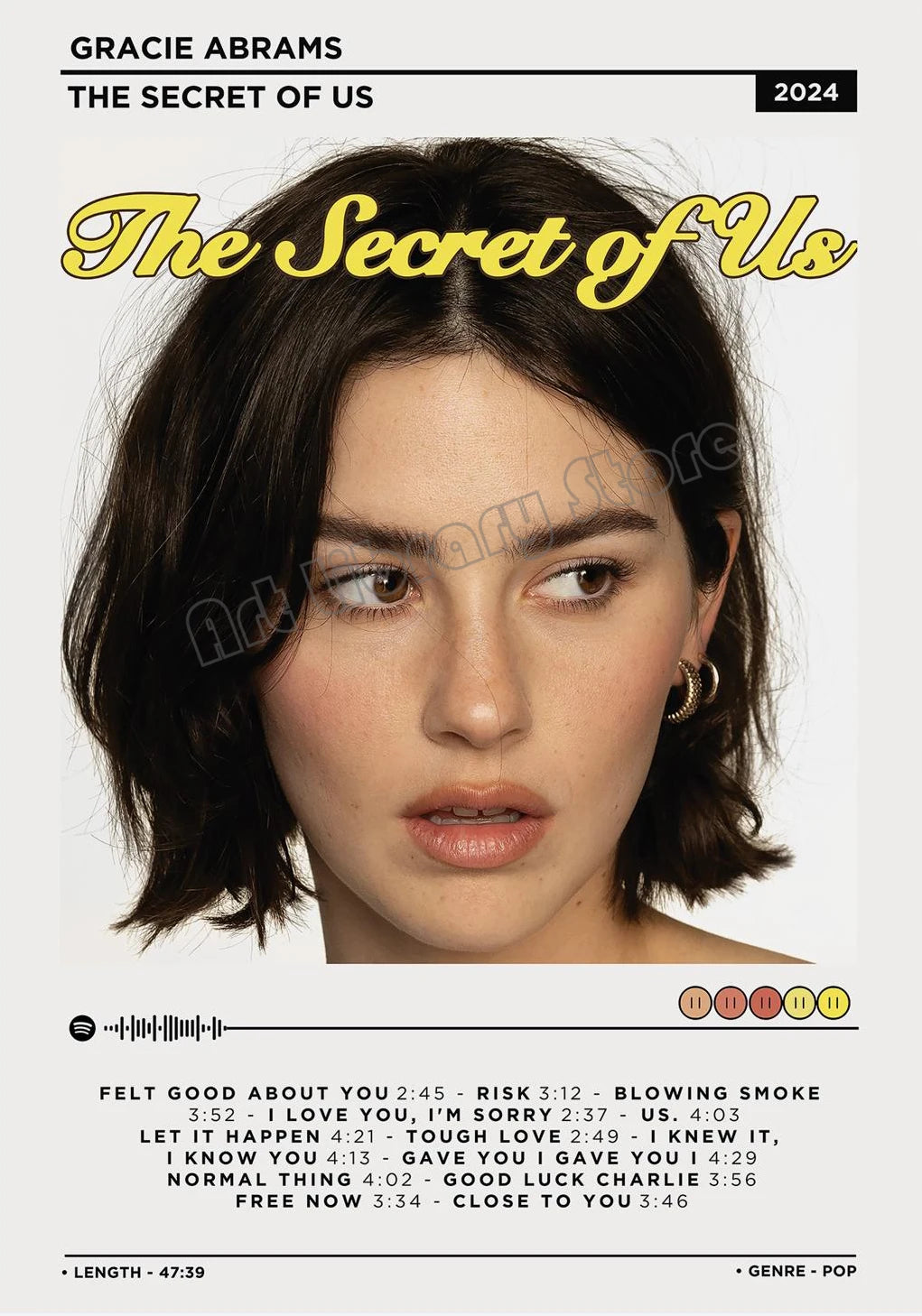 Pop Singer Gracie Abrams The Secret of Us Deluxe Classic Lyrics Inspired Poster Canvas Painting Wall Art Picture Home Decor Gift