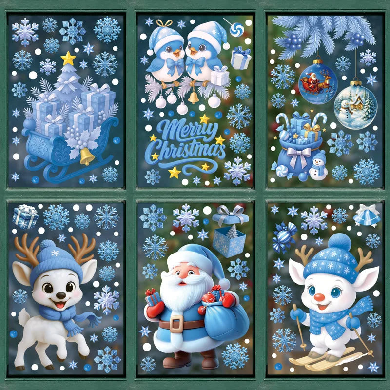Christmas Window Stickers Winter Snowman Santa Claus Snowflake Reindeer Static Electricity Stickers Ornaments Xmas Home Decor