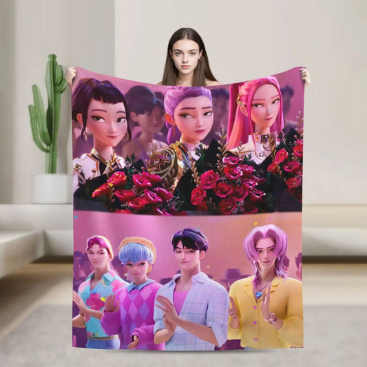 Funny Sajaboys & Huntrix Girls Cozy Super Soft Flannel Blanket
