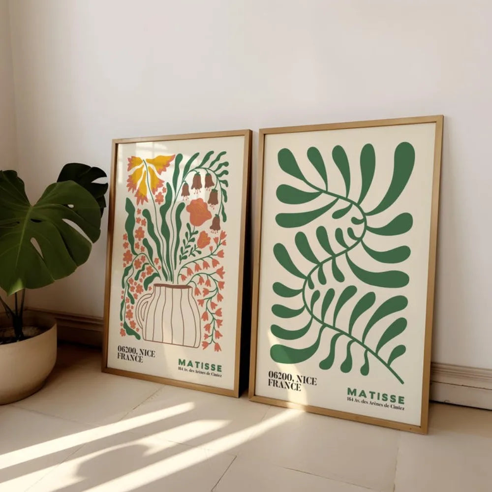 2 Frameless Matisse Flowers,Bohemian Floral Art,Bedroom Wall Decor,Living Room Prints,Exhibition Mid-century Modern Art Prints