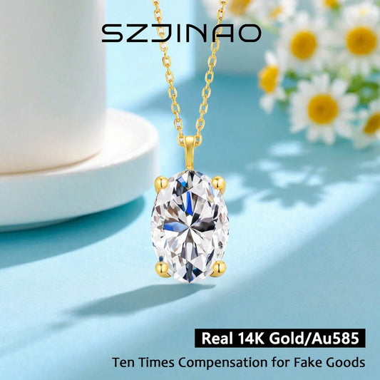Oval Cut Moissanite Diamond Pendant 14K Gold for Women 2CT 3CT D VVS1 100% Au585 Necklaces for Anniversary Gifts Classic Jewelry