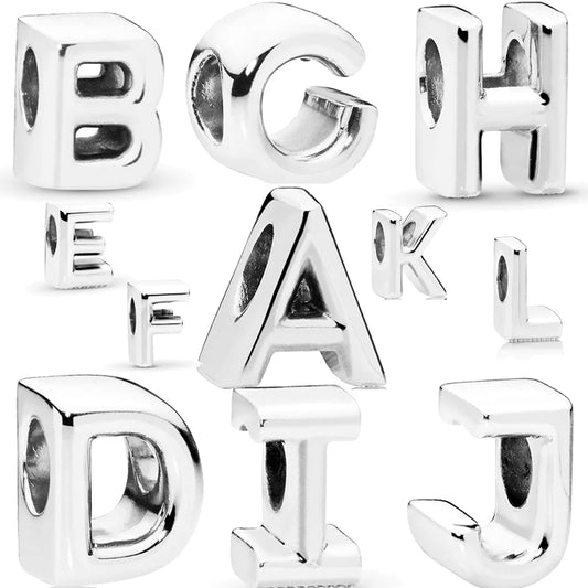 Hot Sale 100% 925 Sterling Silver 26 Letter A~Z Alphabet DIY Name Beads Fit Original  Charm Bracelet Bangles Fine Jewelry