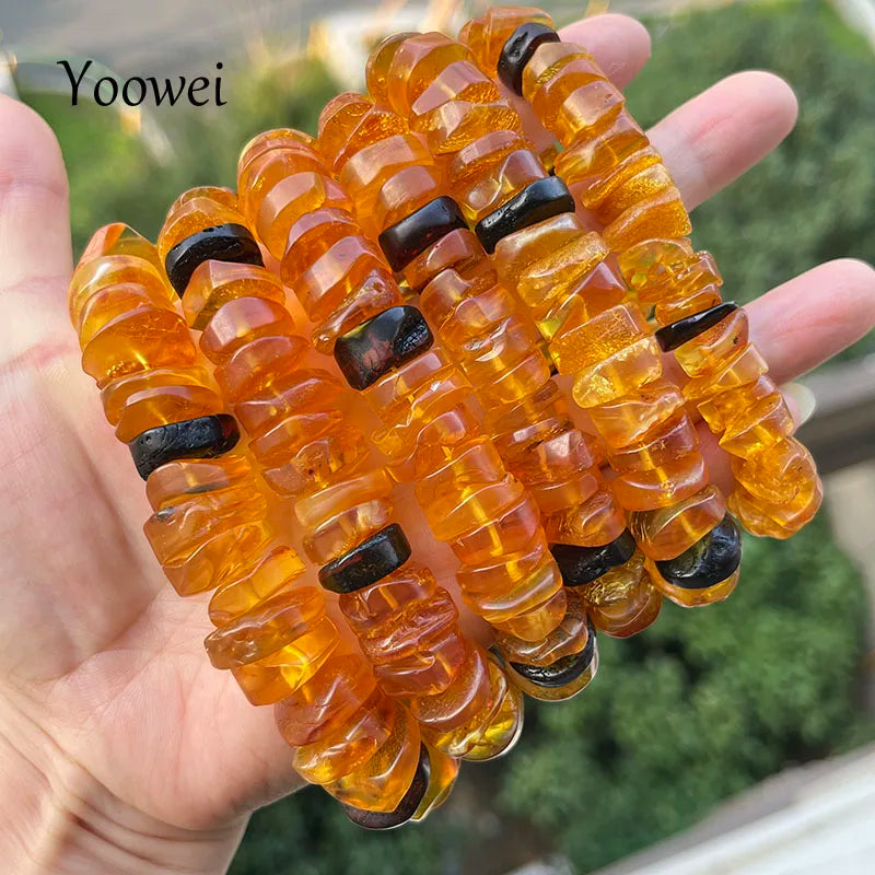 Big Natural Amber Bracelet for Unisex Gift Irregular New Unique 100% Genuine Ambre Diy Beads Healing Jewelry Supplier Wholesale
