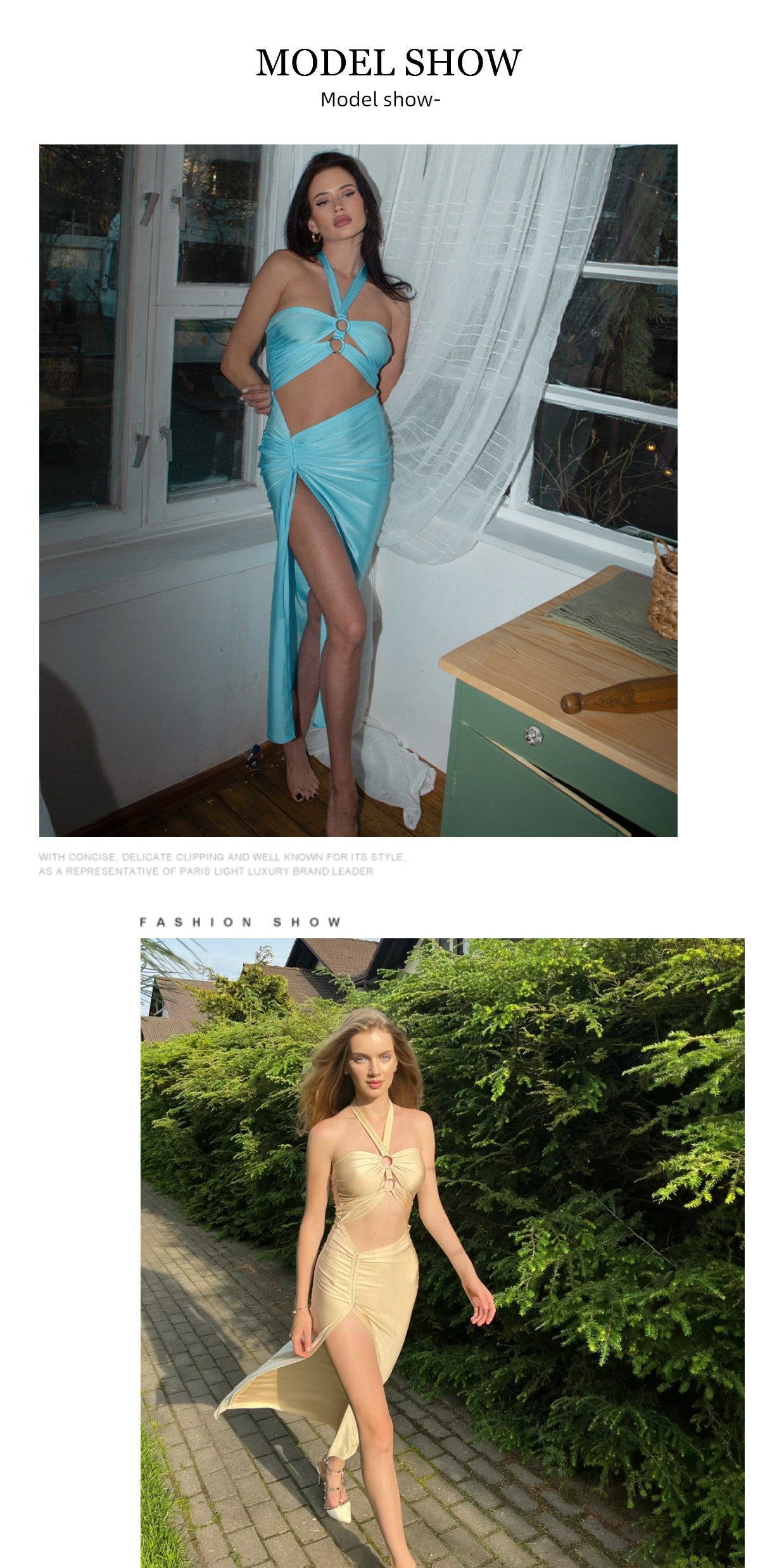 Sexy Split Wrapped Dress Hollow-out Halter Strap Backless Dress
