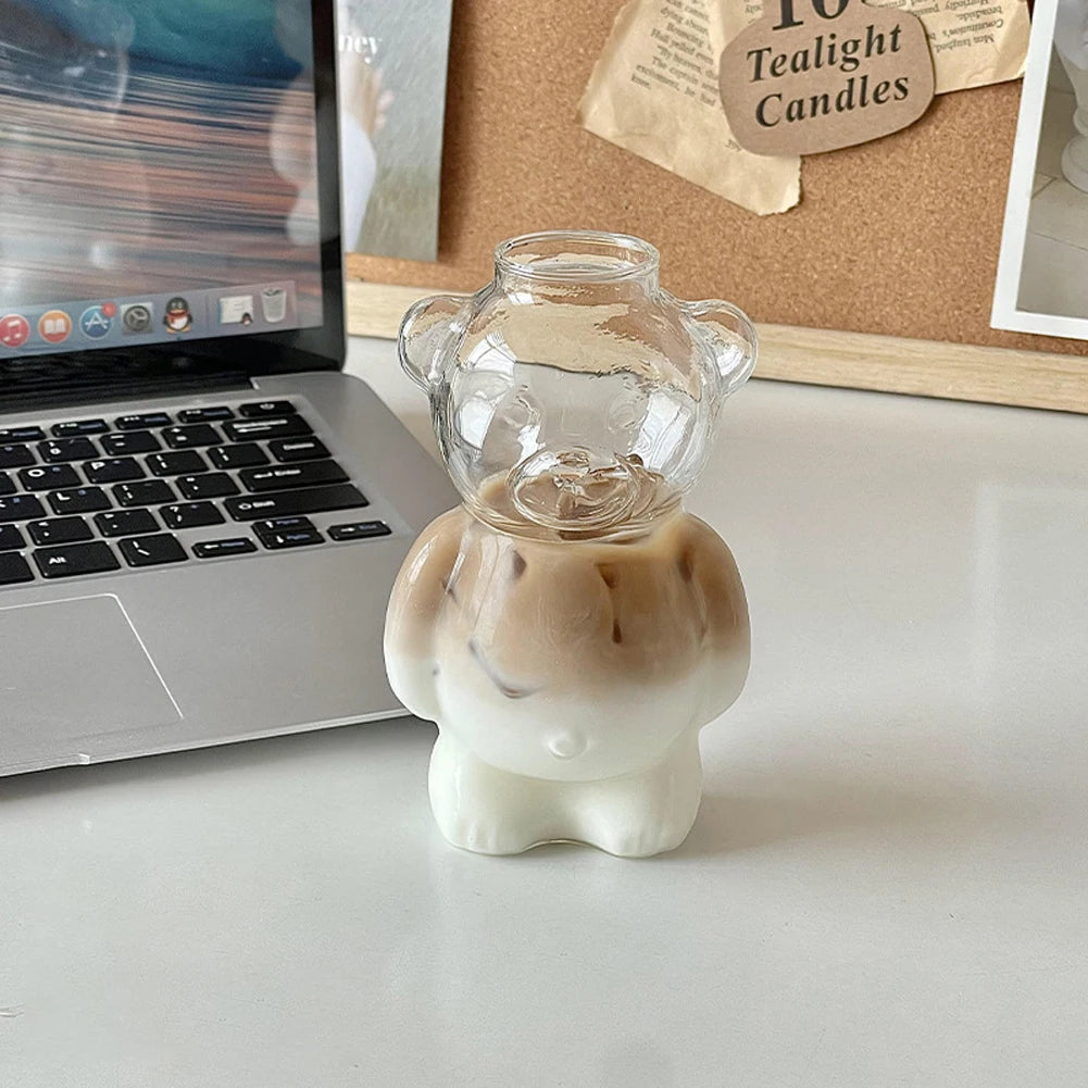 Cartoon Bear Shaped Coffee Mug Novelty Juice Glass Drinkware Bear Shaped Glass Cup Beverage Glasses for KTV Bar Club Parties
