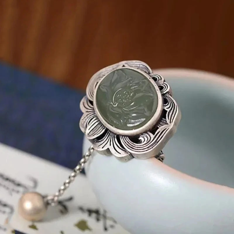 Original designer craftsmanship natural Hetian jasper pendant brooch Chinese style retro unique charm brand silver jewelry