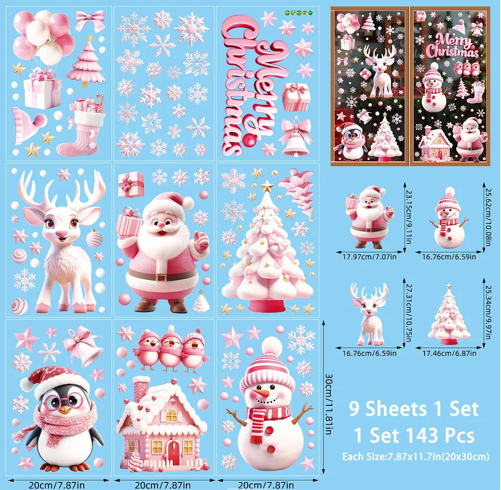 Christmas Festive Window Clings 9 Sheets/110pcs Merry Christmas Stickers for Glass Windows - Snowflake, Reindeer, Santa