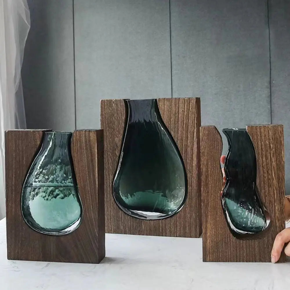 Flower Arrangement Bottle Wooden Glass Vase Creative Modern Hydroponic Flower Holder Exquisite Transparent Flower Pot Homestay