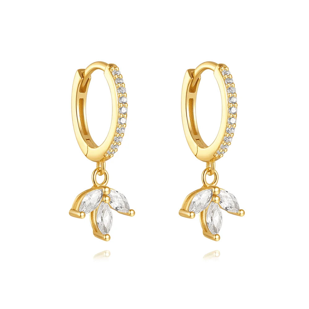 ROXI 925 Sterling Silver luxury leaf Design zircon Charms hoop earrings for women Shiny Zircon Wedding Party jewelry gift plata