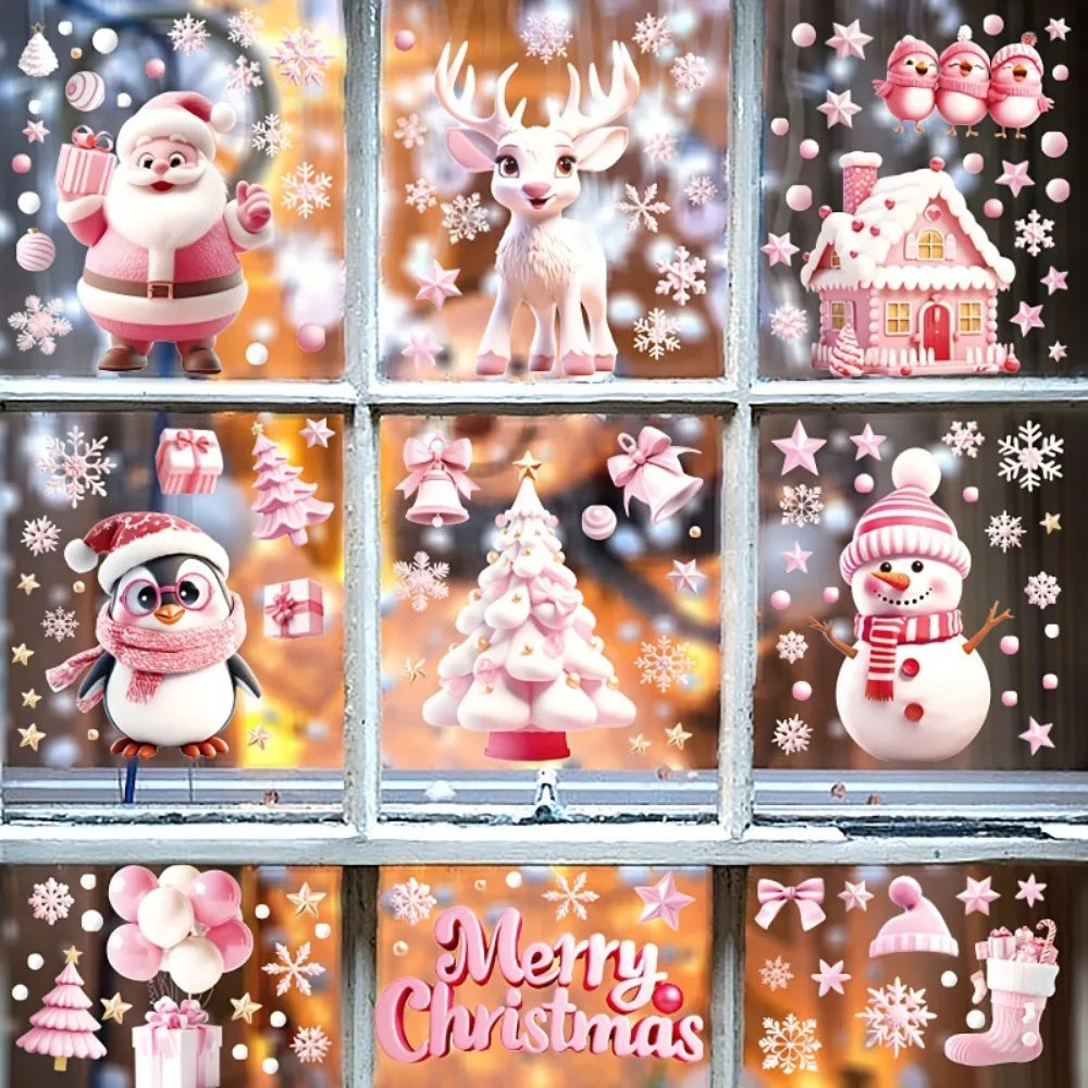 Christmas Festive Window Clings 9 Sheets/110pcs Merry Christmas Stickers for Glass Windows - Snowflake, Reindeer, Santa