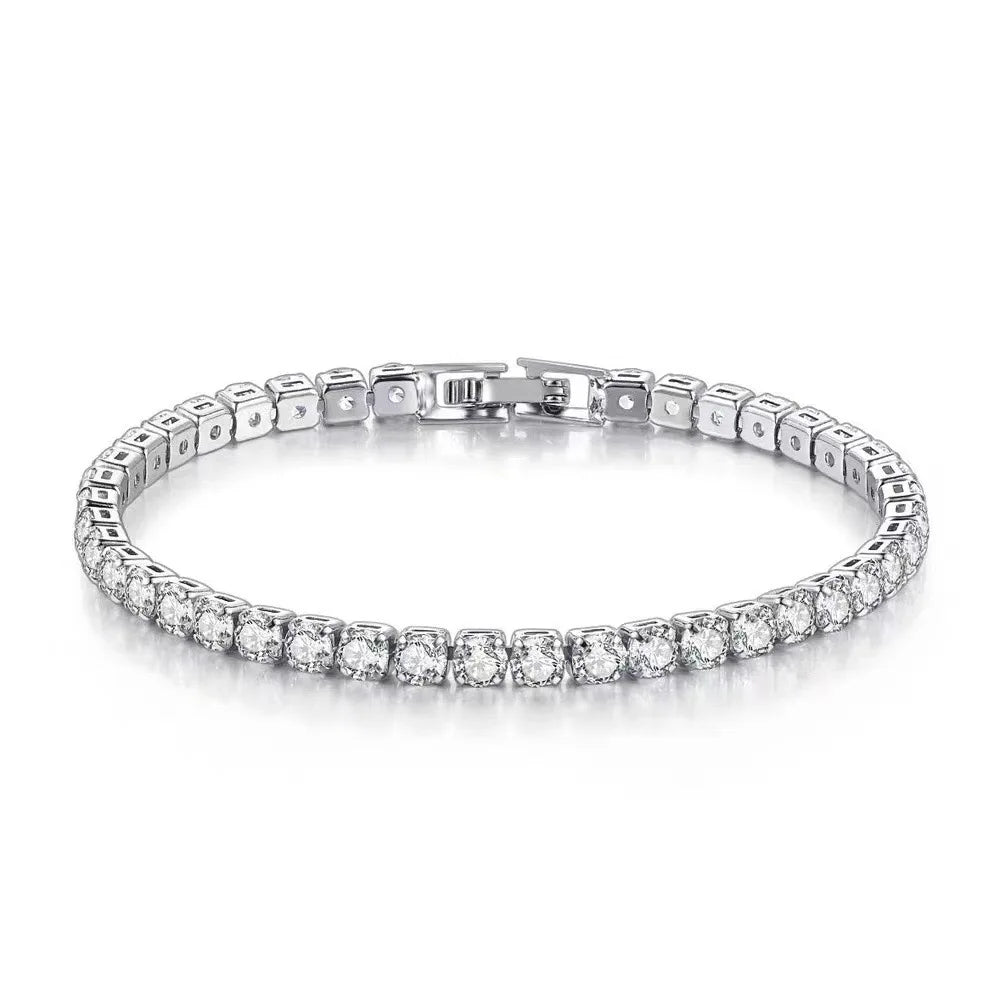 S925 Sterling Silver Bracelet Zirconia Tennis Ball Women Fashion Simple Engagement Wedding Charm Jewelry 4mm 16-20cm