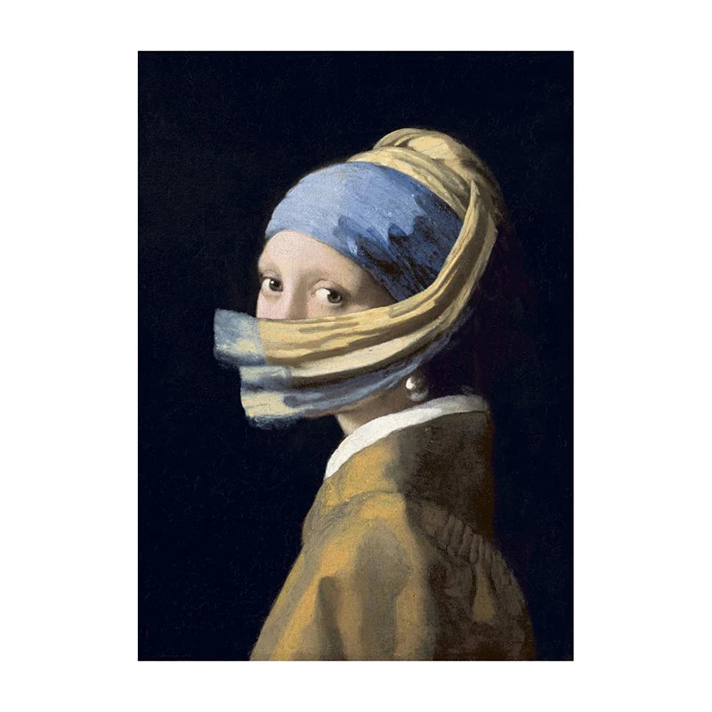 Tape Collage Canvas Painting Shy Girl Poster and Print The Classy Kiss Wall Art Picture for Living Room Home Wall Decoration