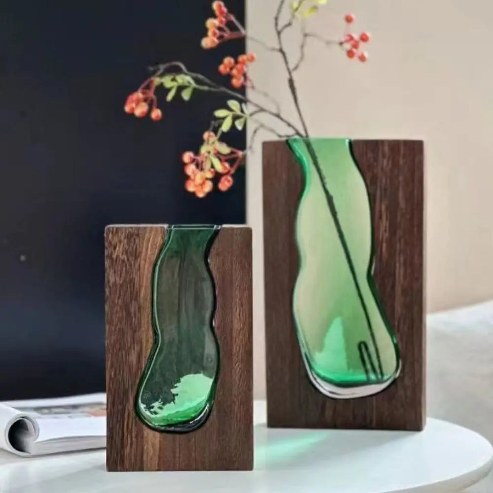 Flower Arrangement Bottle Wooden Glass Vase Creative Modern Hydroponic Flower Holder Exquisite Transparent Flower Pot Homestay