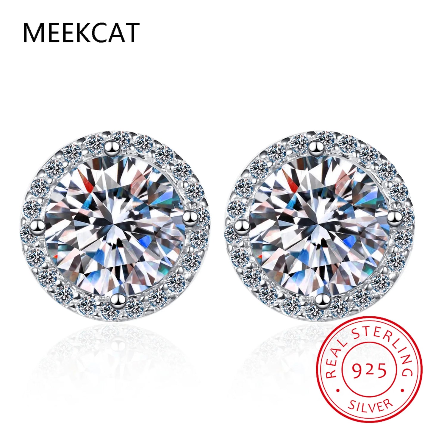 Zircon Moissanite Diamond Stud Earrings for Women Real 925 Sterling Silver Round Halo Earrings Luxury Wedding Fine Jewelry