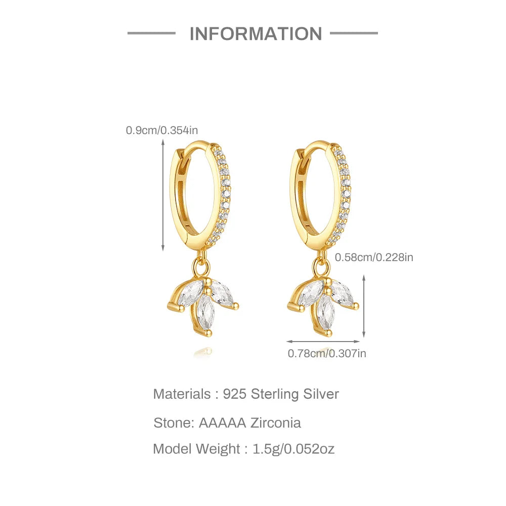 ROXI 925 Sterling Silver luxury leaf Design zircon Charms hoop earrings for women Shiny Zircon Wedding Party jewelry gift plata